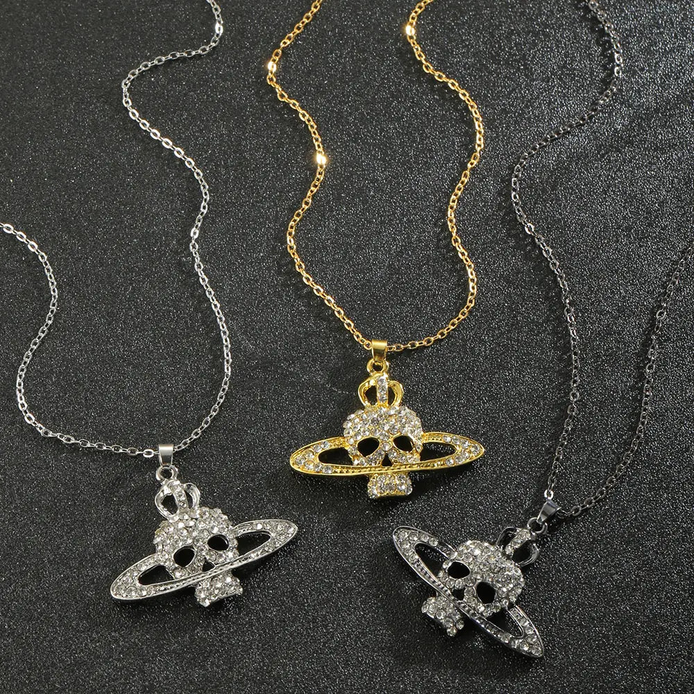 Skull Cross Saturn Necklace