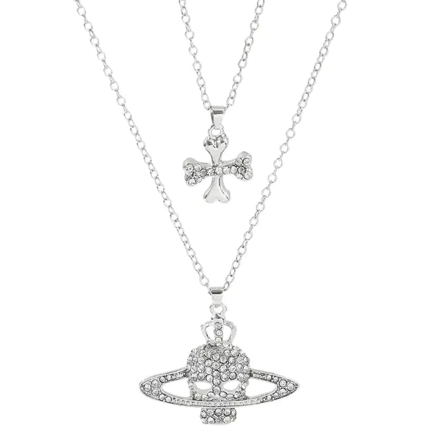 Skull Cross Saturn Necklace