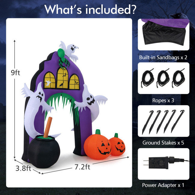 9 Feet Tall Halloween Inflatable Castle Archway Decor with Spider